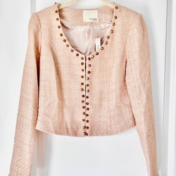 Tobi Jackets & Blazers - TOBI Metallic Gold Beige Tweed Studded Sparkle Jacket Blazer Suit Top S​